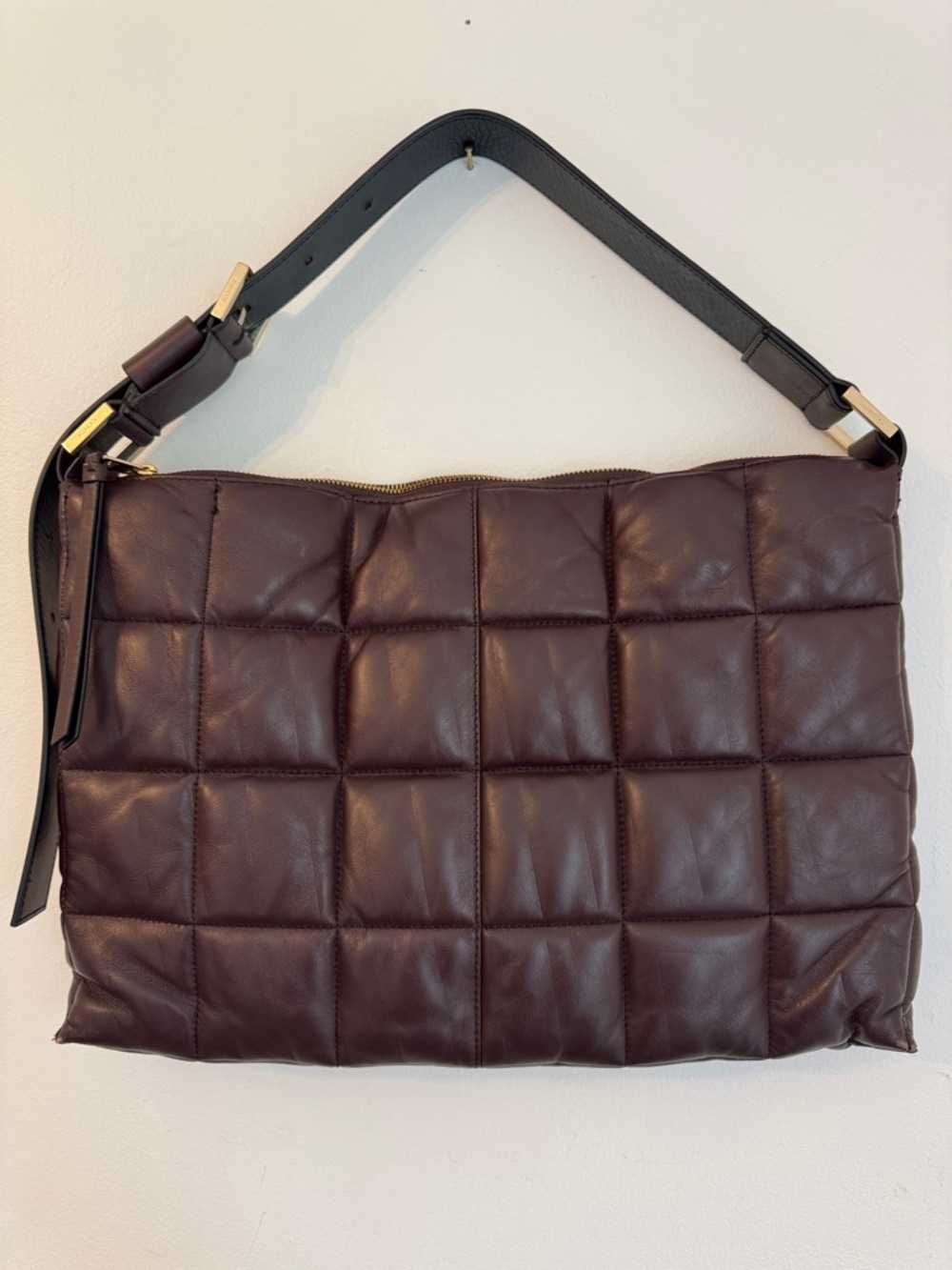 All Saints Edburg Quilted Leather Shoulder Bag in Dark Brown